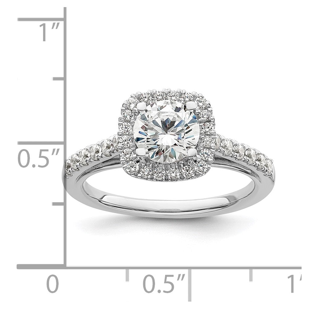 14K White Gold Halo Plus (Holds 1 Carat (6.5mm) Round Center) 1/2 Diamond Semi Mount Engagement Ring