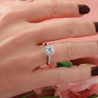 14K White Gold Halo Plus (Holds 1 Carat (6.5mm) Round Center) 1/2 Diamond Semi Mount Engagement Ring