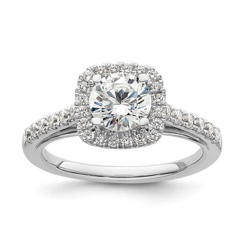 14K White Gold Halo Plus (Holds 1 Carat (6.5mm) Round Center) 1/2 Diamond Semi Mount Engagement Ring