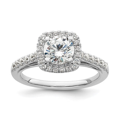 14K White Gold Halo Plus (Holds 1 Carat (6.5mm) Round Center) 1/2 Diamond Semi Mount Engagement Ring
