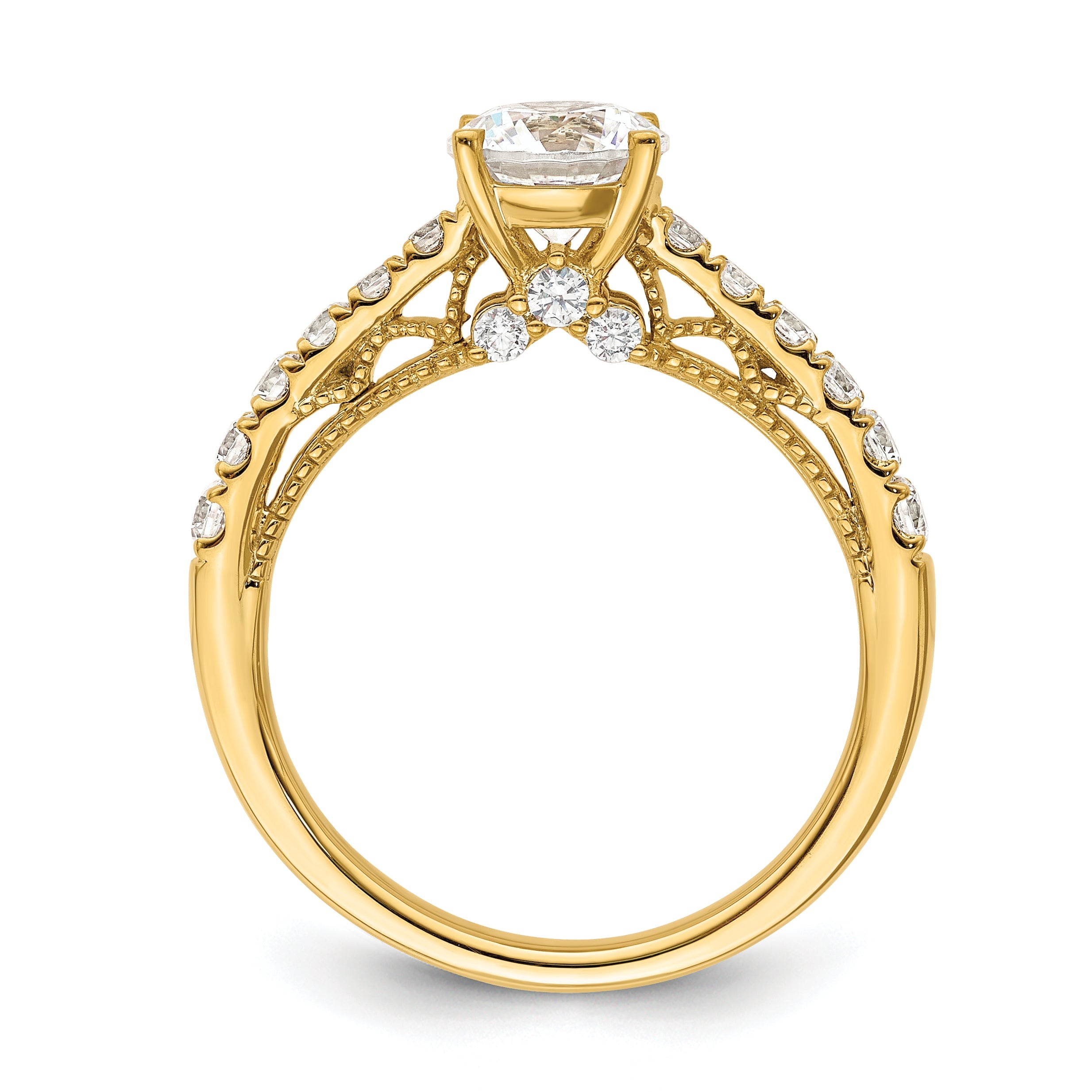 14K Yellow Gold Vintage (Holds 1 Carat 6.5mm) Round Center) 1/2 Diamond Semi Mount Engagement Ring