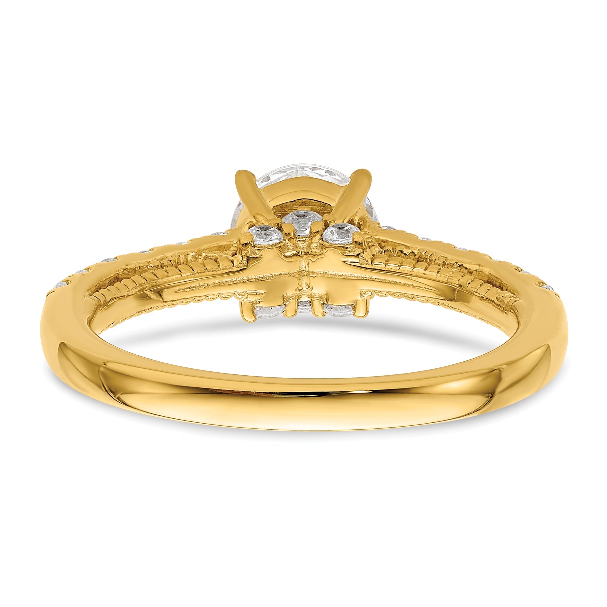 14K Yellow Gold Vintage (Holds 1 Carat 6.5mm) Round Center) 1/2 Diamond Semi Mount Engagement Ring