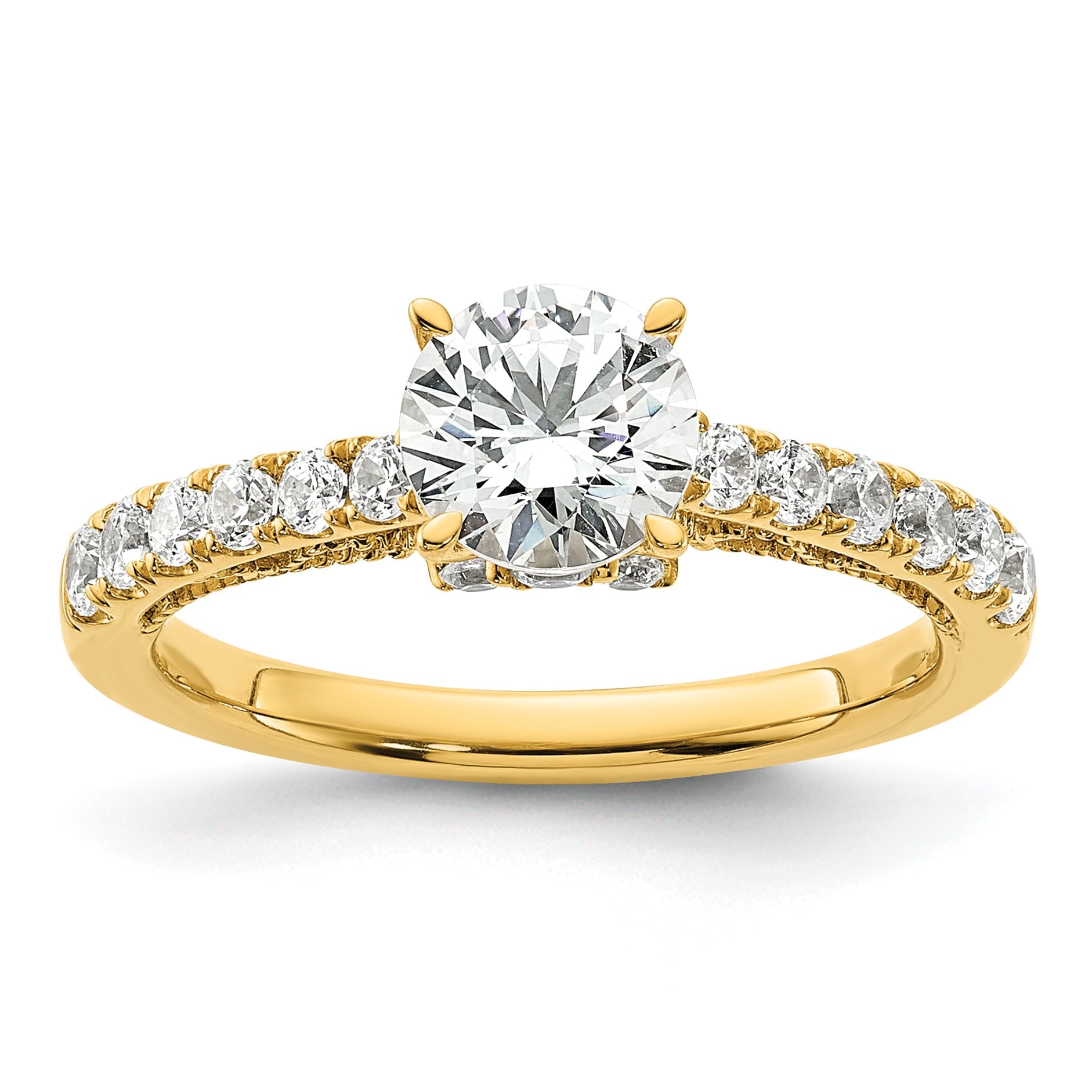 14K Yellow Gold Vintage (Holds 1 Carat 6.5mm) Round Center) 1/2 Diamond Semi Mount Engagement Ring