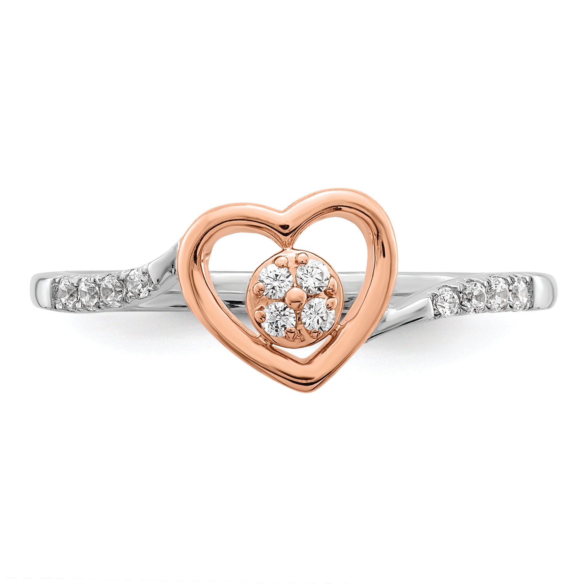 14K White/Rose Gold First Promise White And Rose Heart Cluster 1/10 Carat Diamond Complete Promise/Engagement Ring