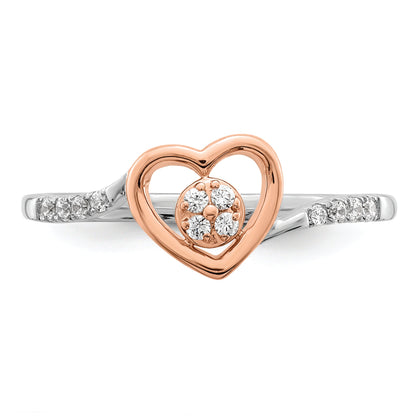 14K White/Rose Gold First Promise White And Rose Heart Cluster 1/10 Carat Diamond Complete Promise/Engagement Ring
