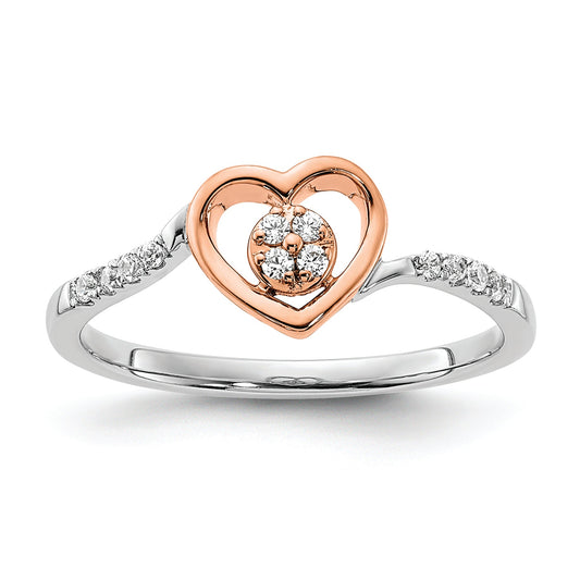 14K White/Rose Gold First Promise White And Rose Heart Cluster 1/10 Carat Diamond Complete Promise/Engagement Ring