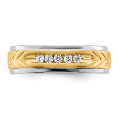14K Two Tone 5 Stone 1/6 Carat Diamond Complete Men'S Channel Band
