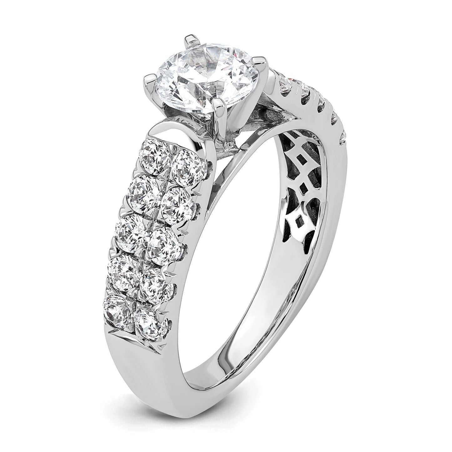 14k White Gold 1 1/10 Ct. Lab Grown Diamond VS/SI+ G+ 1 Ct. Center Round Shared Prong Engagement Ring