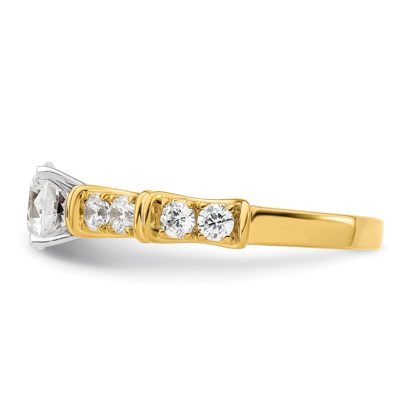 14k Yellow Gold Two Tone 5/8 Ct. Lab Grown Diamond VS/SI+ G+ 1 Ct. Center Round Shared Prong Engagement Ring