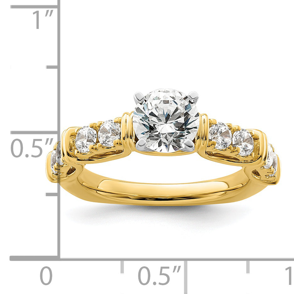 14k Yellow Gold Two Tone 5/8 Ct. Lab Grown Diamond VS/SI+ G+ 1 Ct. Center Round Shared Prong Engagement Ring