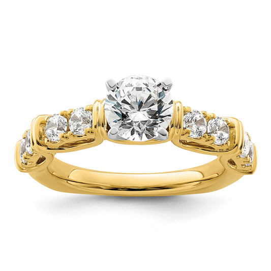 14k Yellow Gold Two Tone 5/8 Ct. Lab Grown Diamond VS/SI+ G+ 1 Ct. Center Round Shared Prong Engagement Ring