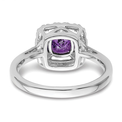 14k White Gold 1/4 Ct. Lab Grown Diamond VS/SI+ G+ February Birthstone Amethyst Halo Ring