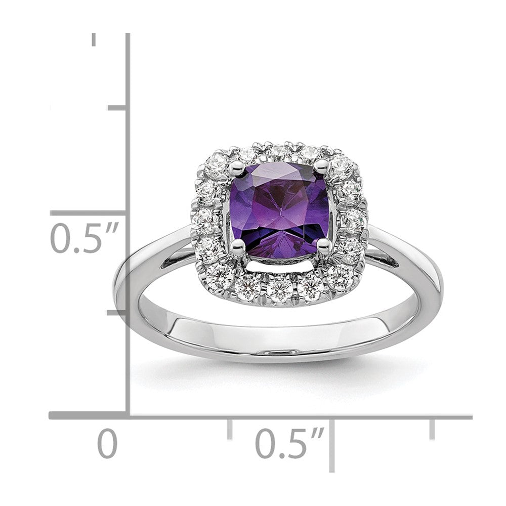 14k White Gold 1/4 Ct. Lab Grown Diamond VS/SI+ G+ February Birthstone Amethyst Halo Ring