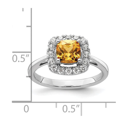 14k White Gold 1/4 Ct. Lab Grown Diamond VS/SI+ G+ November Birthstone Citrine Halo Ring
