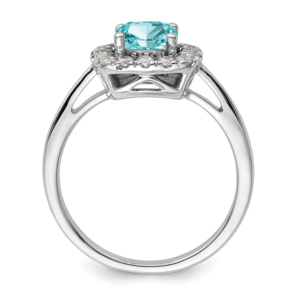 Pure Serenity 14k White Gold 1/4 Ct. Lab Grown Diamond VS/SI+ G+ and Halo Lab Created Paraiba Ring