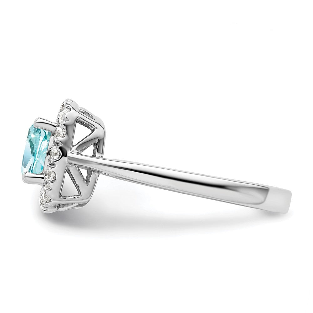 Pure Serenity 14k White Gold 1/4 Ct. Lab Grown Diamond VS/SI+ G+ and Halo Lab Created Paraiba Ring