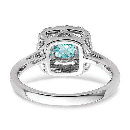 Pure Serenity 14k White Gold 1/4 Ct. Lab Grown Diamond VS/SI+ G+ and Halo Lab Created Paraiba Ring