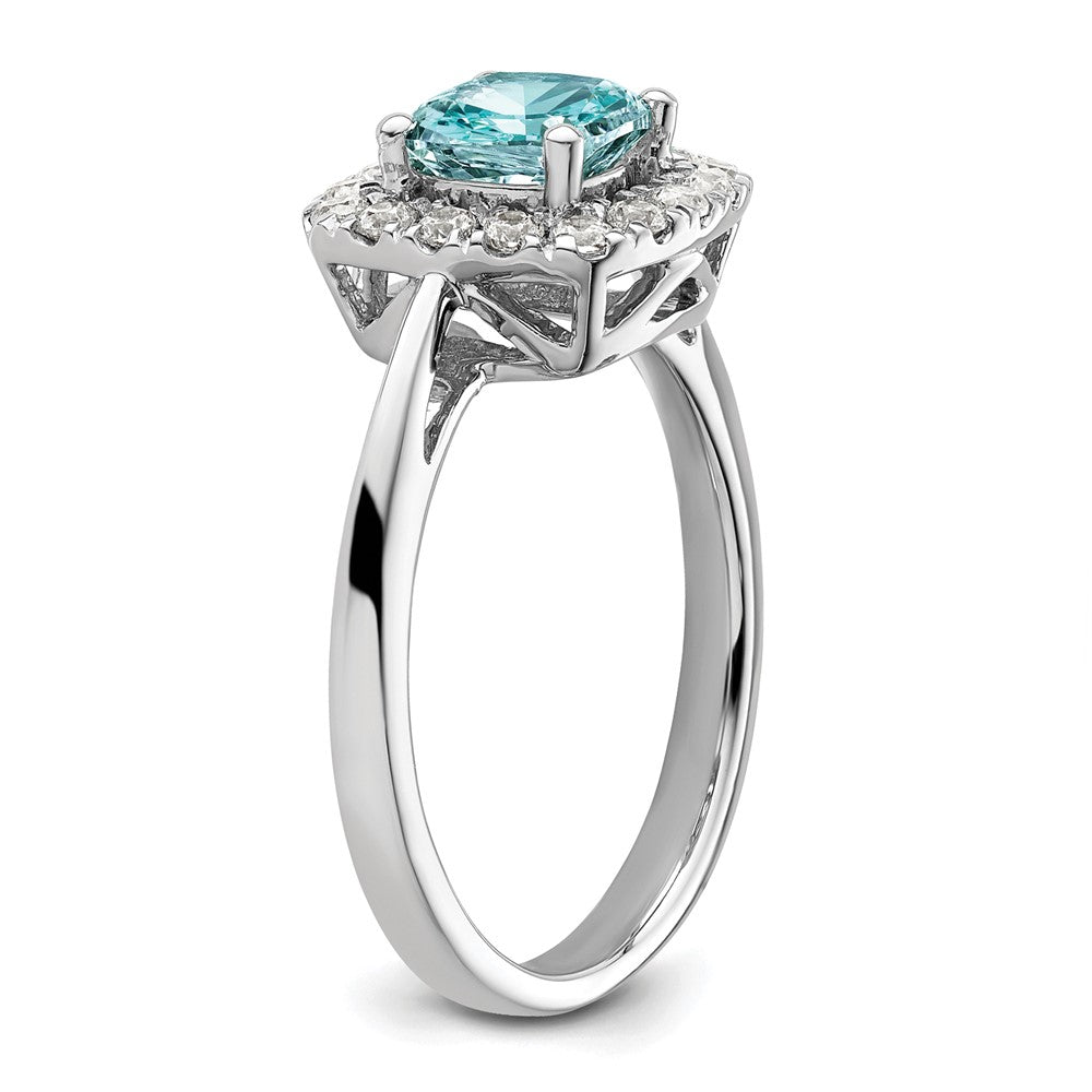 Pure Serenity 14k White Gold 1/4 Ct. Lab Grown Diamond VS/SI+ G+ and Halo Lab Created Paraiba Ring