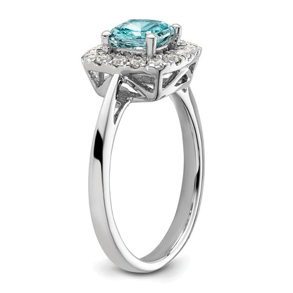 Pure Serenity 14k White Gold 1/4 Ct. Lab Grown Diamond VS/SI+ G+ and Halo Lab Created Paraiba Ring
