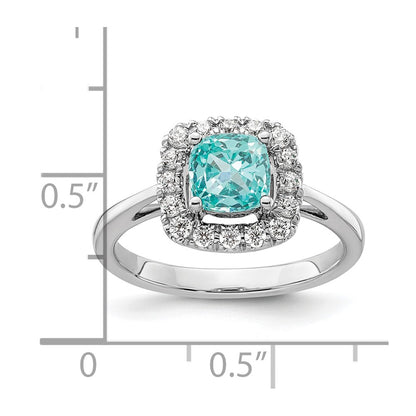 Pure Serenity 14k White Gold 1/4 Ct. Lab Grown Diamond VS/SI+ G+ and Halo Lab Created Paraiba Ring