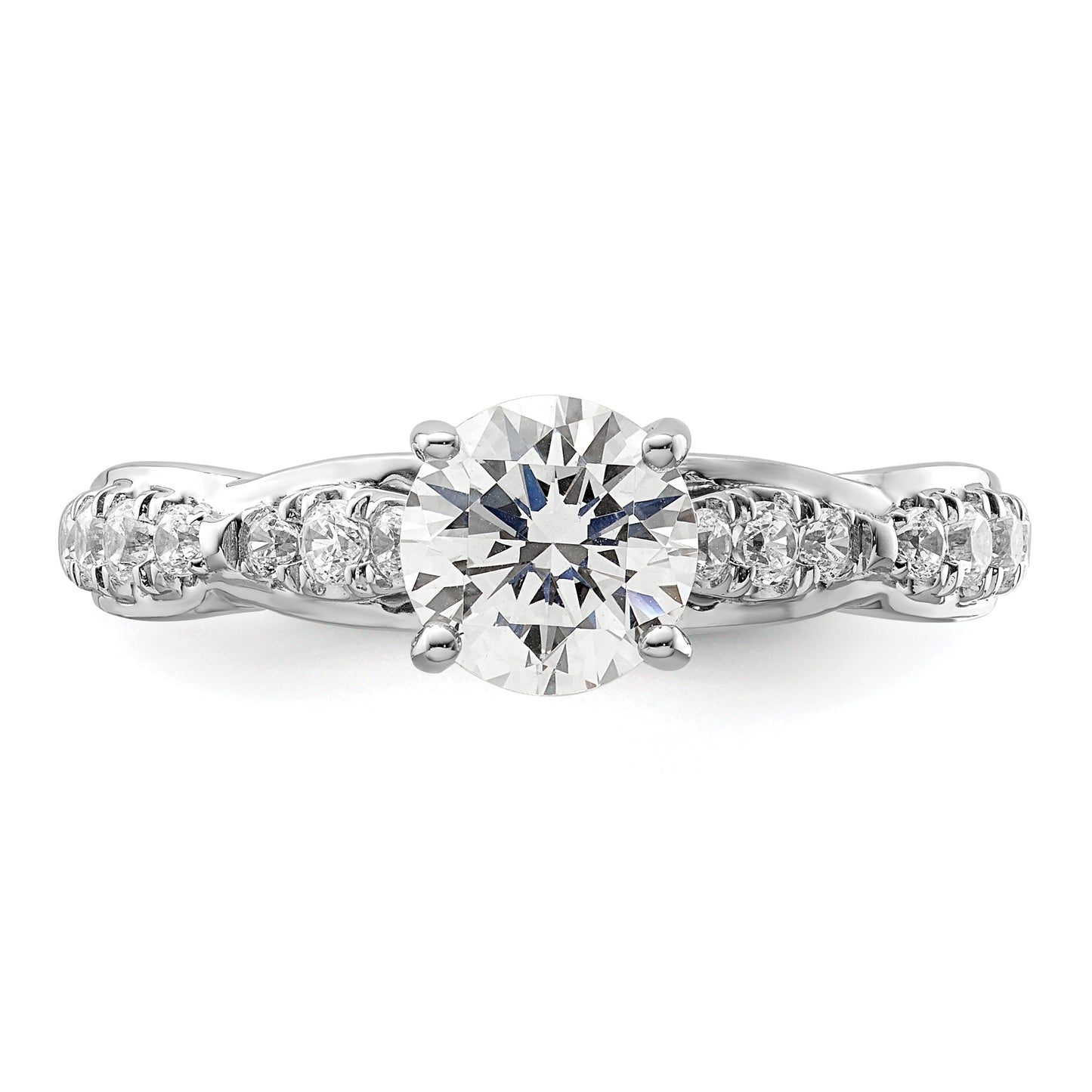 14k White Gold 3/8 Ct. Lab Grown Diamond VS/SI+ G+ 1 Ct. Center Round Shared Prong Engagement Ring