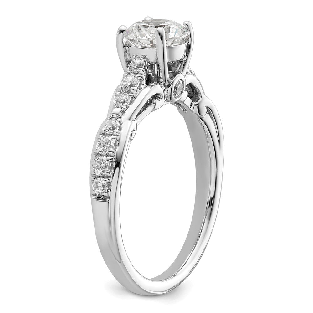 14k White Gold 3/8 Ct. Lab Grown Diamond VS/SI+ G+ 1 Ct. Center Round Semi Mount Shared Prong Engagement Ring
