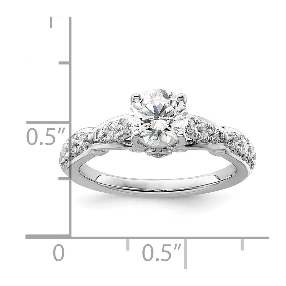 14k White Gold 3/8 Ct. Lab Grown Diamond VS/SI+ G+ 1 Ct. Center Round Semi Mount Shared Prong Engagement Ring