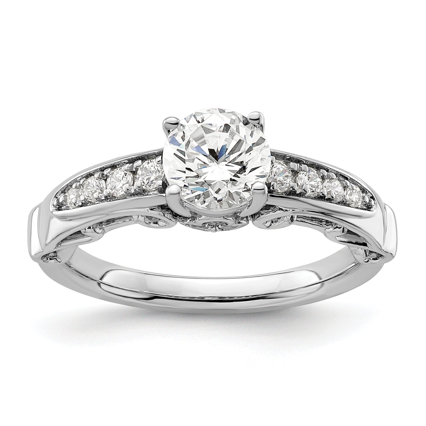 14k White Gold 1/4 Ct. Lab Grown Diamond VS/SI+ G+ 1 Ct. Center Round Channel Set Shared Prong Engagement Ring