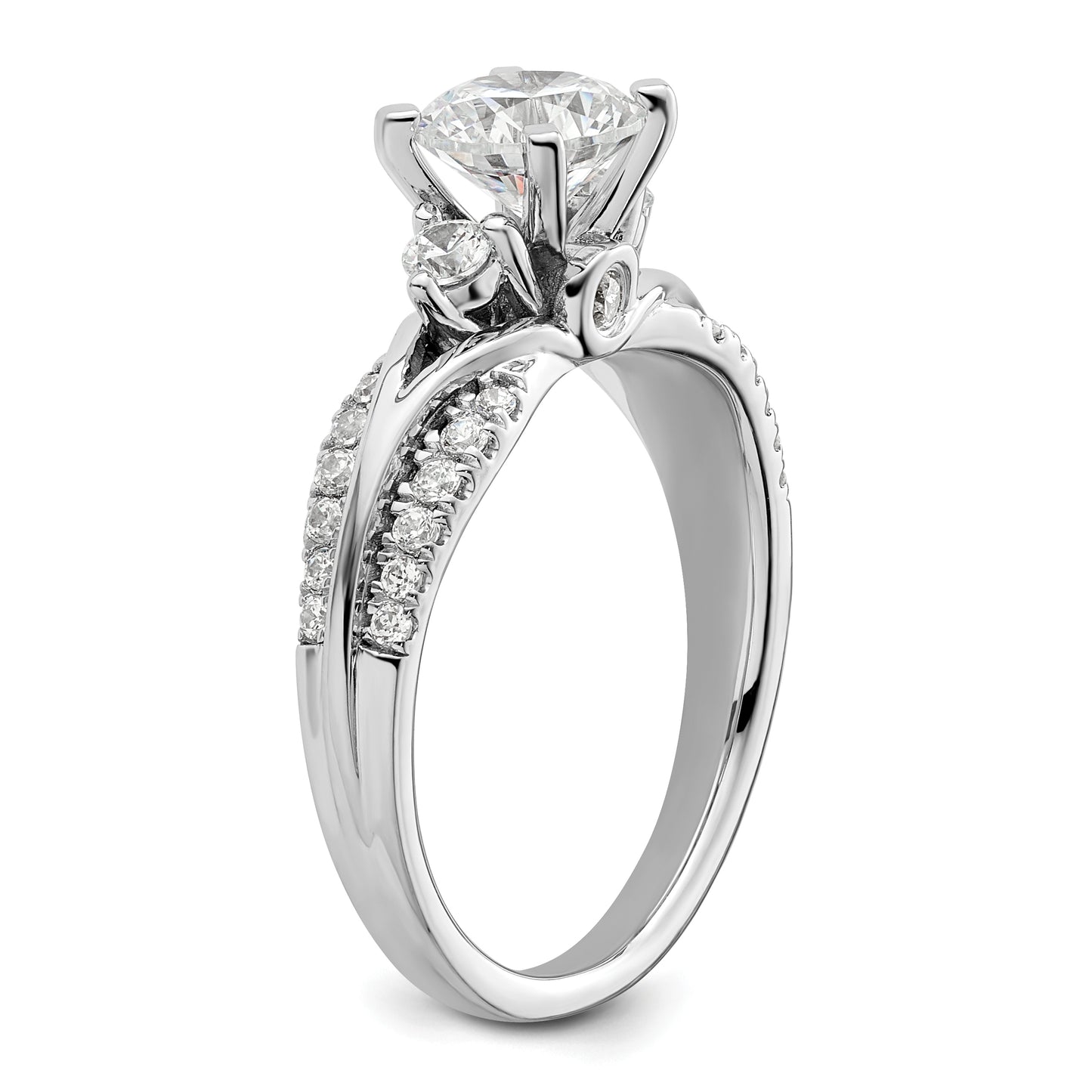 14k White Gold 3/8 Ct. Lab Grown Diamond VS/SI+ G+ 1 Ct. Center Round Shared Prong Engagement Ring