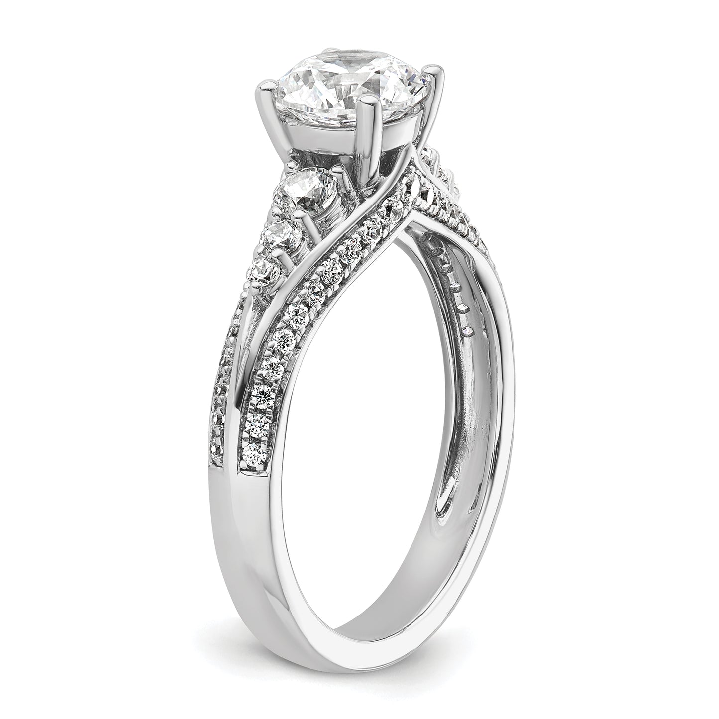 14k White Gold 1/2 Ct. Lab Grown Diamond VS/SI+ G+ 1 Ct. Center Round Channel Set Shared Prong Engagement Ring