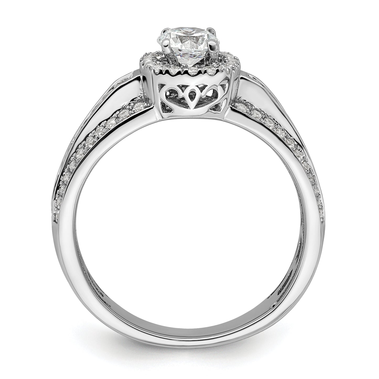 14k White Gold 5/8 Ct. Lab Grown Diamond VS/SI+ G+ 1/2 Ct. Center Round Halo Engagement Ring