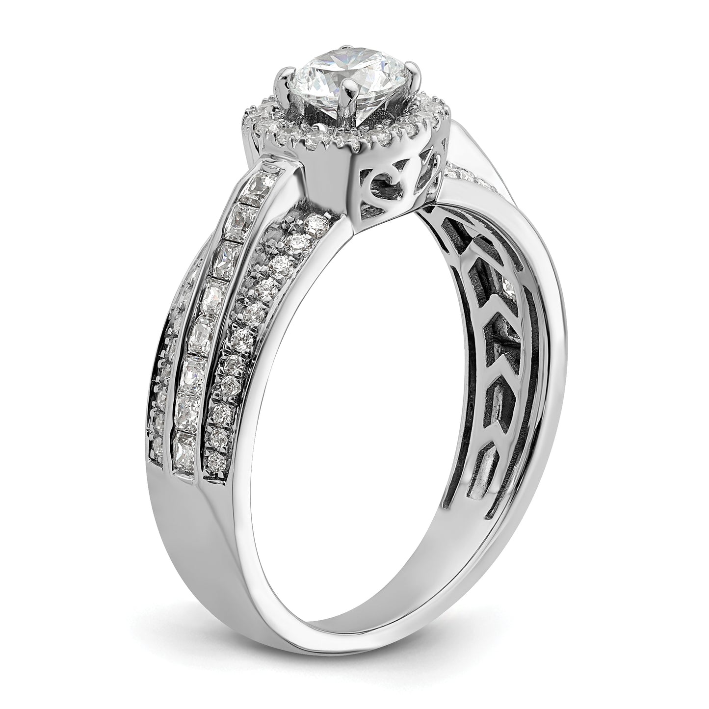 14k White Gold 5/8 Ct. Lab Grown Diamond VS/SI+ G+ 1/2 Ct. Center Round Halo Engagement Ring