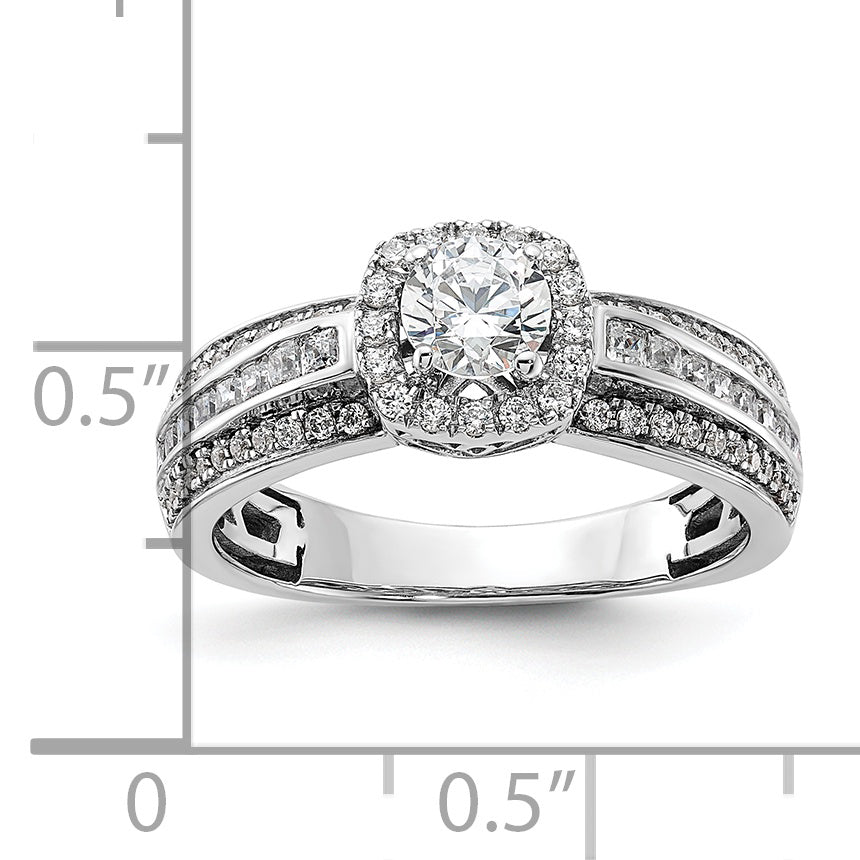 14k White Gold 5/8 Ct. Lab Grown Diamond VS/SI+ G+ 1/2 Ct. Center Round Halo Engagement Ring