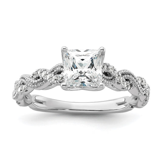 14k White Gold 1/5 Ct. Lab Grown Diamond VS/SI+ G+ 1 Ct. Center Princess Semi Mount Engagement Ring