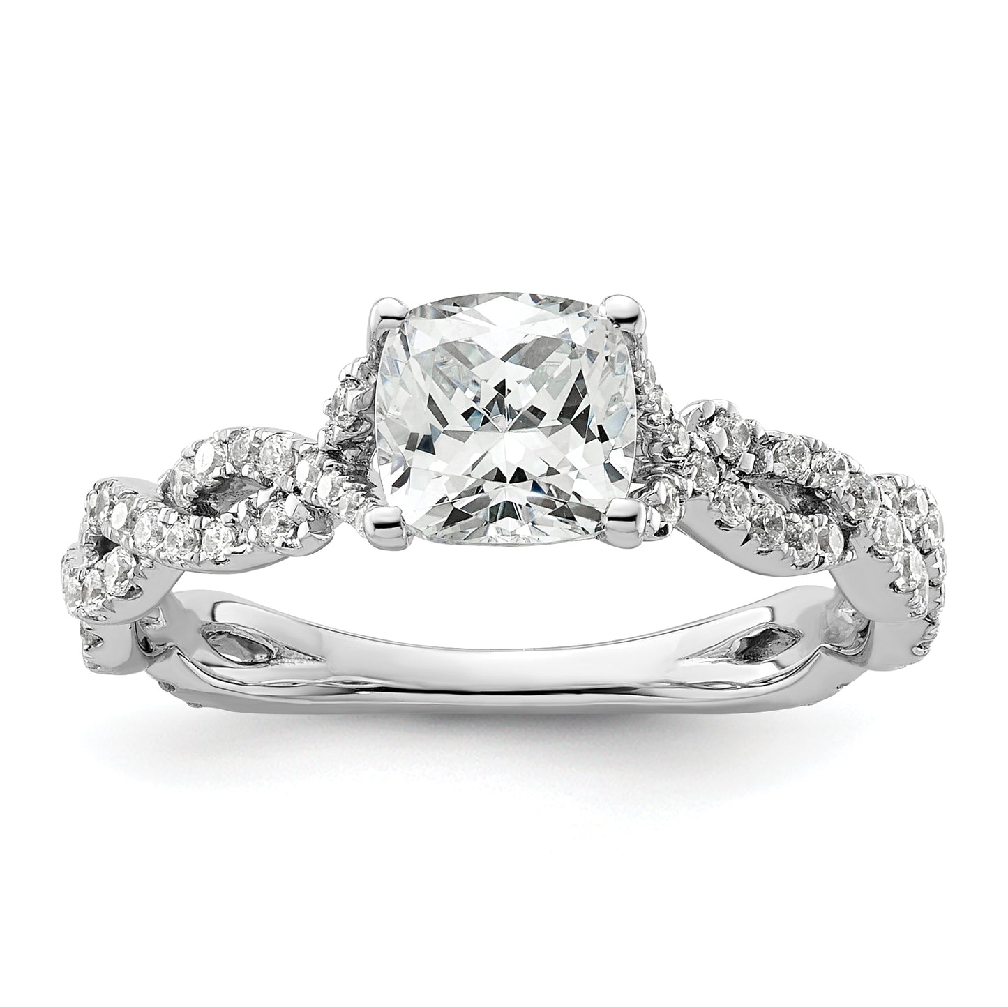 14k White Gold 3/8 Ct. Lab Grown Diamond VS/SI+ G+ 1 Ct. Center Cushion Engagement Ring