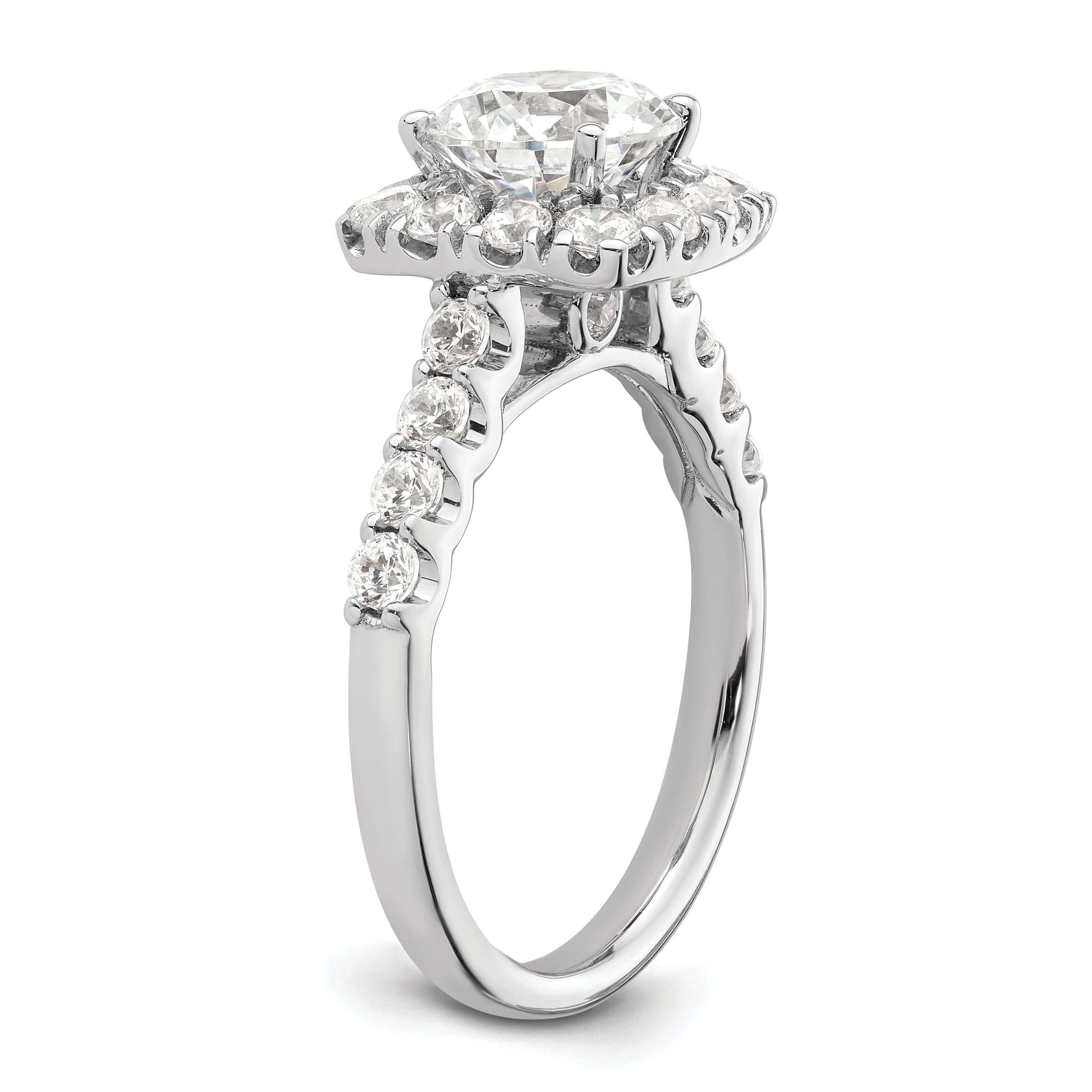 14K White Gold 1 Carat Lab Grown Diamond Vs/Si+ G+ 1/2 Center Round Semi Mount Halo Engagement Ring