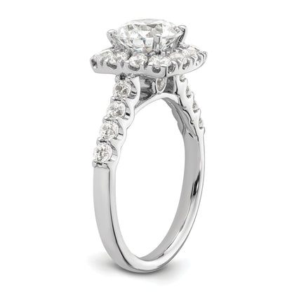 14K White Gold 1 Carat Lab Grown Diamond Vs/Si+ G+ 1/2 Center Round Semi Mount Halo Engagement Ring