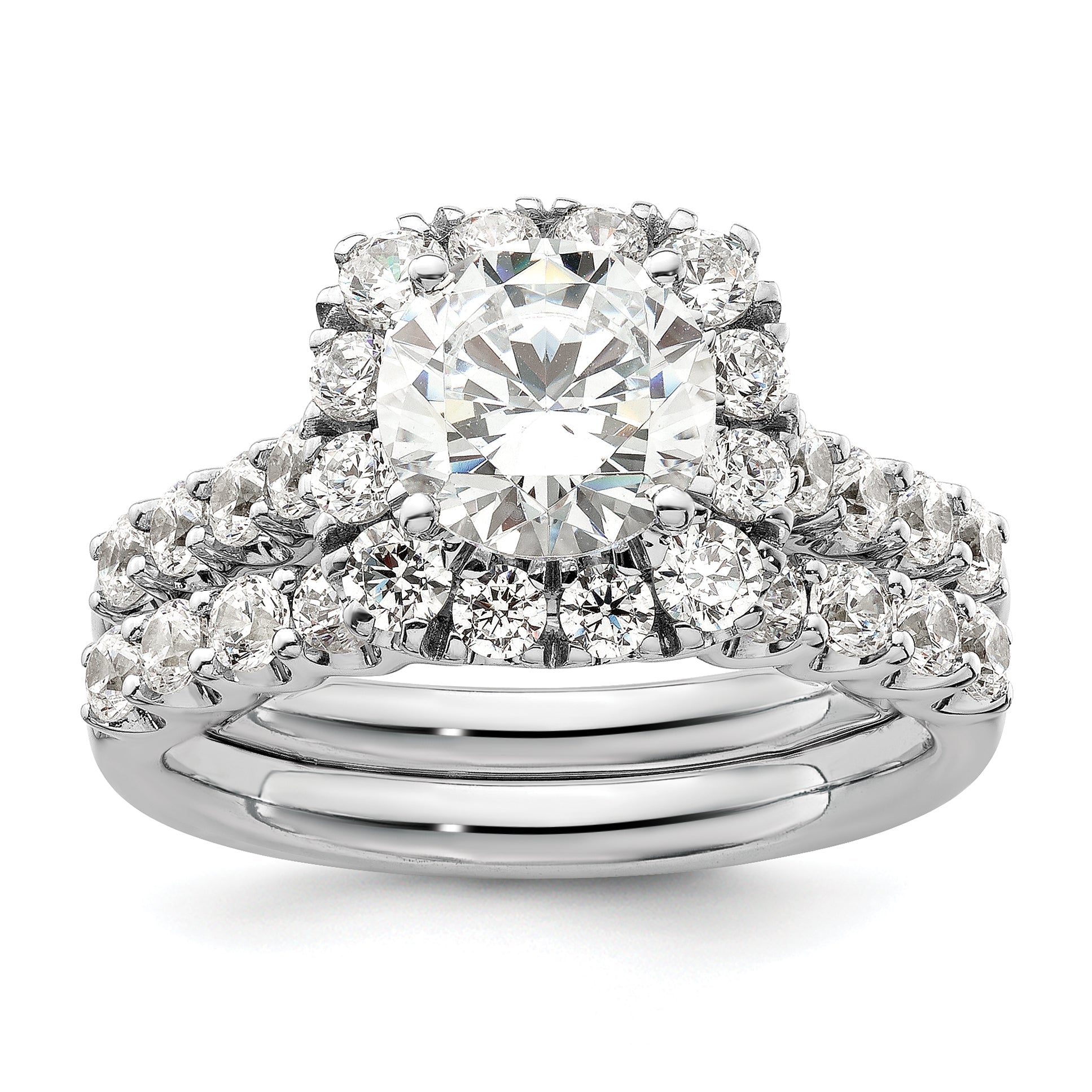 14K White Gold 1 Carat Lab Grown Diamond Vs/Si+ G+ 1/2 Center Round Semi Mount Halo Engagement Ring