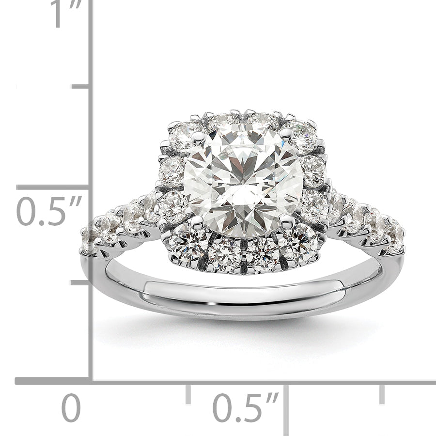 14K White Gold 1 Carat Lab Grown Diamond Vs/Si+ G+ 1/2 Center Round Semi Mount Halo Engagement Ring