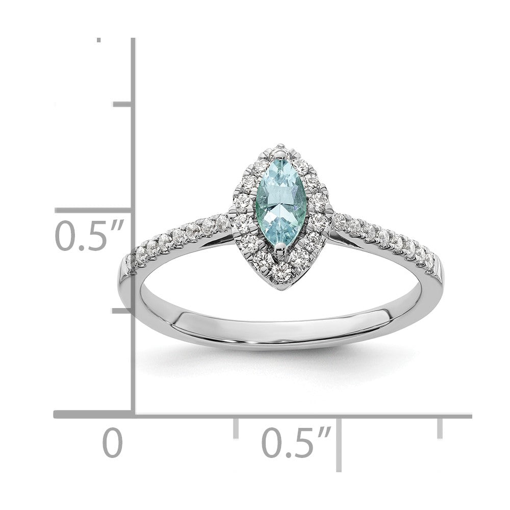 14k White Gold 1/5 Ct. Lab Grown Diamond VS/SI+ G+ and Aquamarine March Birthstone Ring