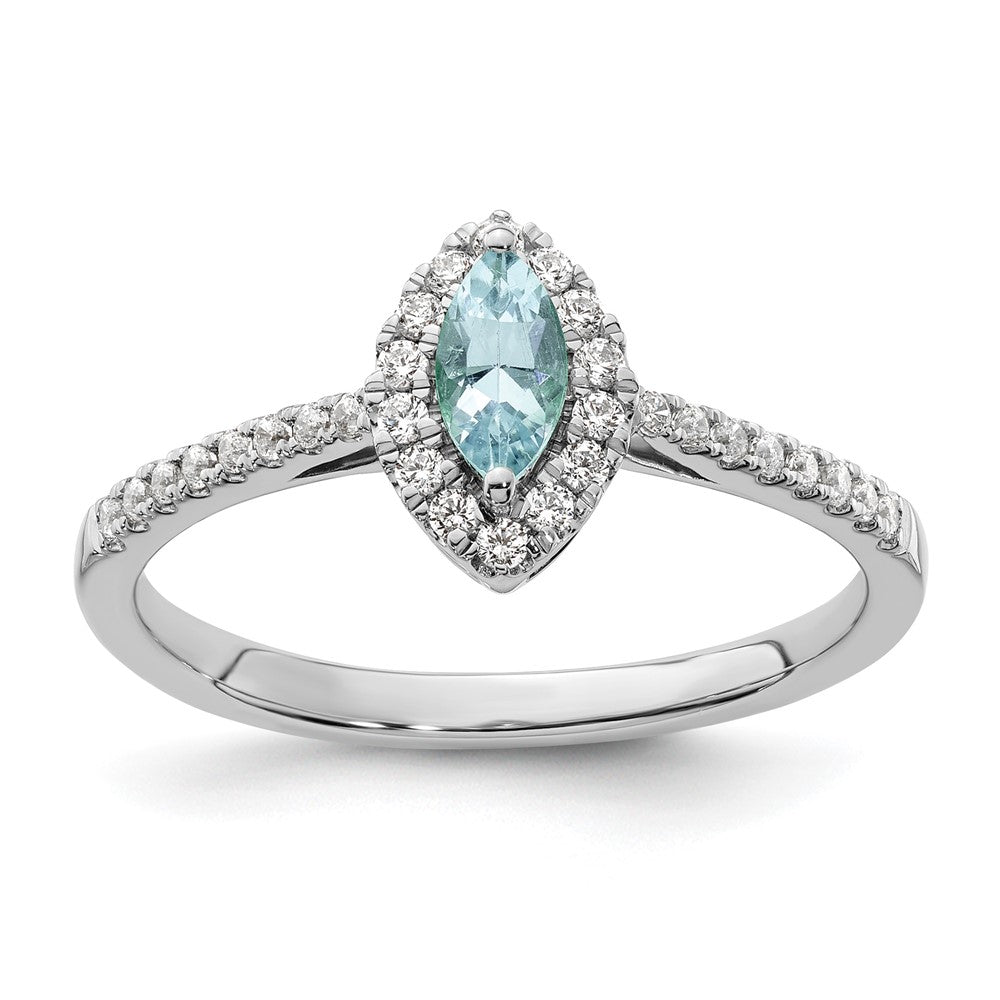 14k White Gold 1/5 Ct. Lab Grown Diamond VS/SI+ G+ and Aquamarine March Birthstone Ring