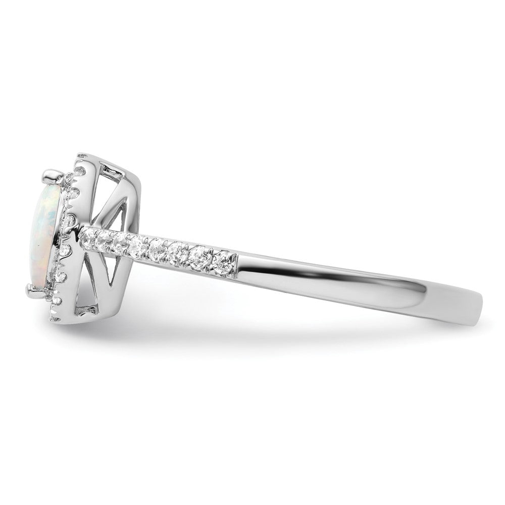 14k White Gold 1/5 Ct. Lab Grown Diamond VS/SI+ G+ and Lab Created Opal October Birthstone Ring