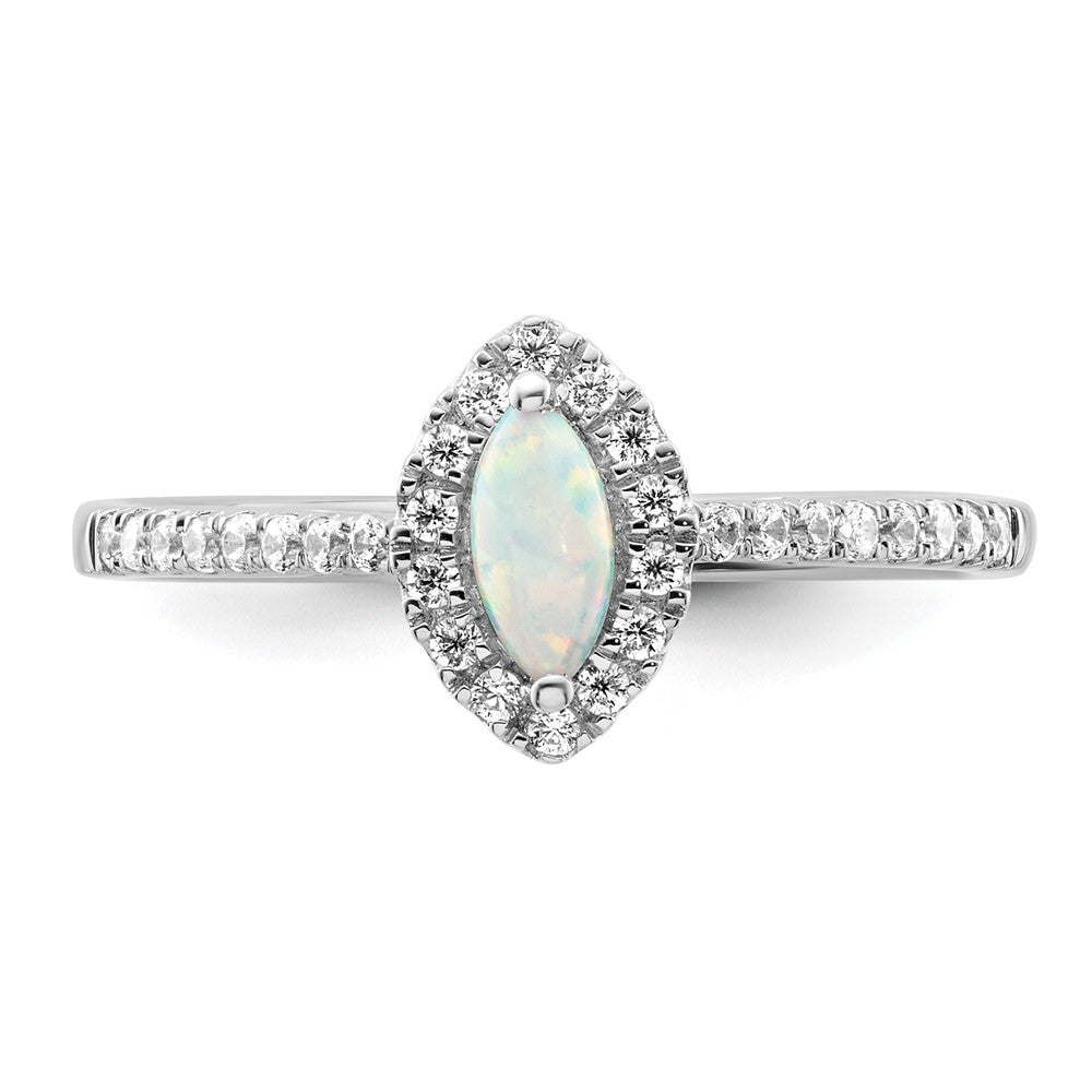 14k White Gold 1/5 Ct. Lab Grown Diamond VS/SI+ G+ and Lab Created Opal October Birthstone Ring