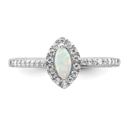 14k White Gold 1/5 Ct. Lab Grown Diamond VS/SI+ G+ and Lab Created Opal October Birthstone Ring