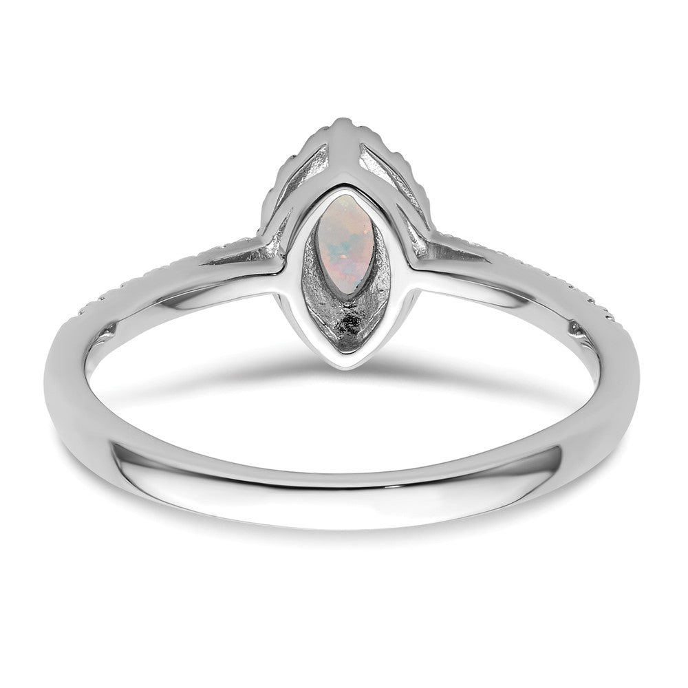 14k White Gold 1/5 Ct. Lab Grown Diamond VS/SI+ G+ and Lab Created Opal October Birthstone Ring