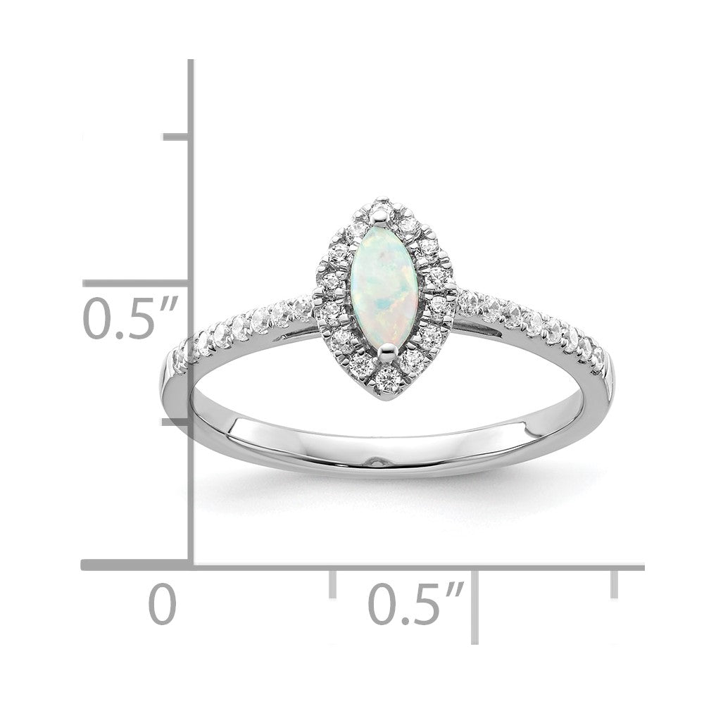 14k White Gold 1/5 Ct. Lab Grown Diamond VS/SI+ G+ and Lab Created Opal October Birthstone Ring