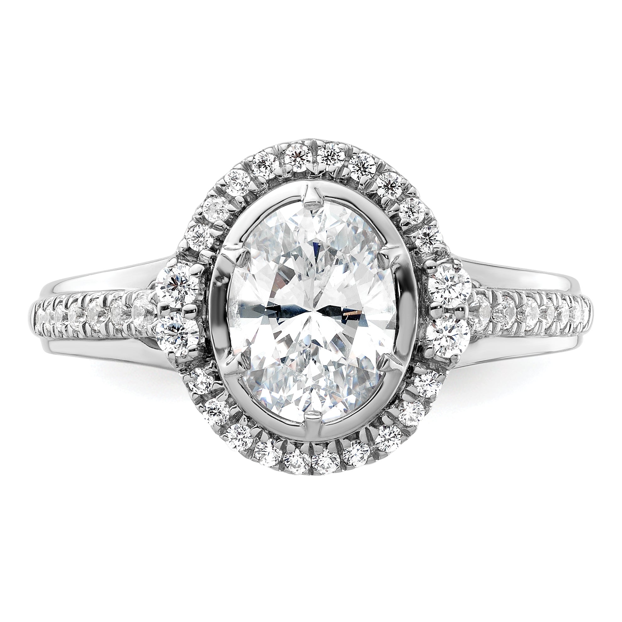 14K White Gold True Origin 1/3 Carat Lab Grown Diamond Vs D E F Semi Mount Oval Fancy Halo Engagement Ring