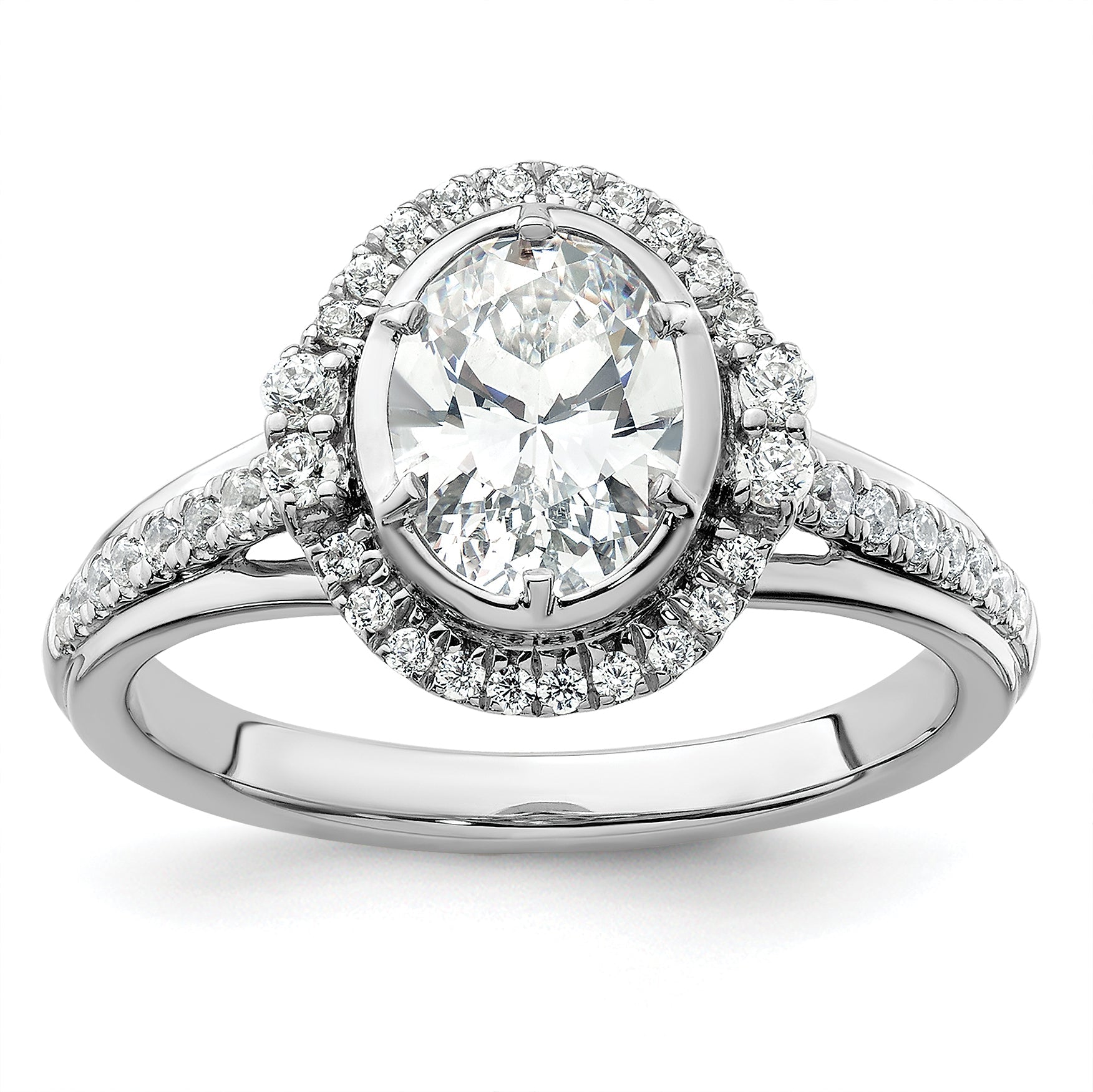 14K White Gold True Origin 1/3 Carat Lab Grown Diamond Vs D E F Semi Mount Oval Fancy Halo Engagement Ring