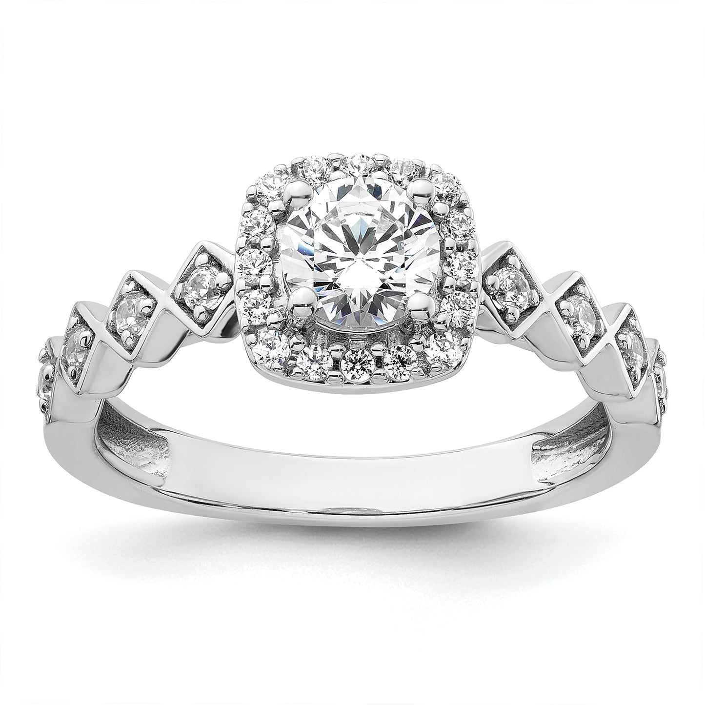 14k White Gold 3/4 Ct. Lab Grown Diamond VS/SI+ G+ Round Halo Engagement Ring