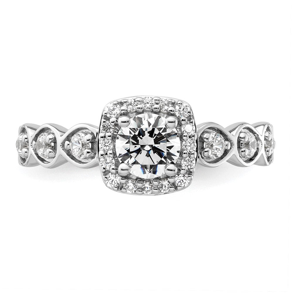 14k White Gold 7/8 Ct. Lab Grown Diamond VS/SI+ G+ Round Halo Engagement Ring